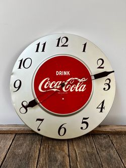 Vintage 1950s Original Drink Coca Cola 18” Round Metal Advertising Clock Sign