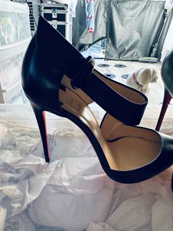 Christian Louboutin Black Leather Ankle Strap Heels