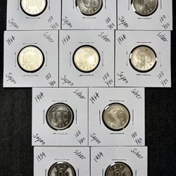 10 Japanese Silver Coins Uncirculated