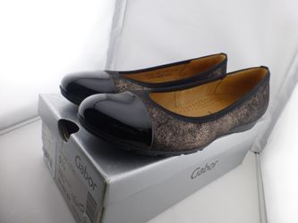 Gabor Hovercraft Women's Flats Black Gold Metallic Patent Toe Size 8 US - S1
