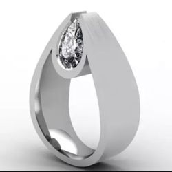 3D Curve Geometry White Zircon Water Droplets Ring Size 7