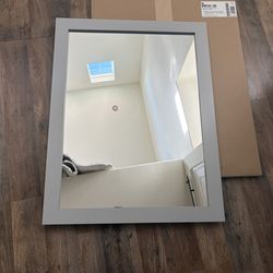 Wood mirror light gray 32” x 24” approx vanity bathroom living room bedroom mirror wall decor