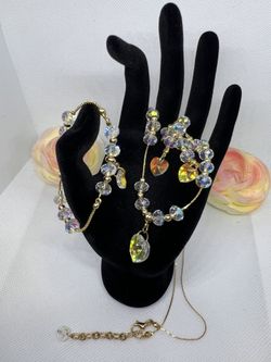 18K Gold Plated Crystal Bracelet, Necklace And Earrings 