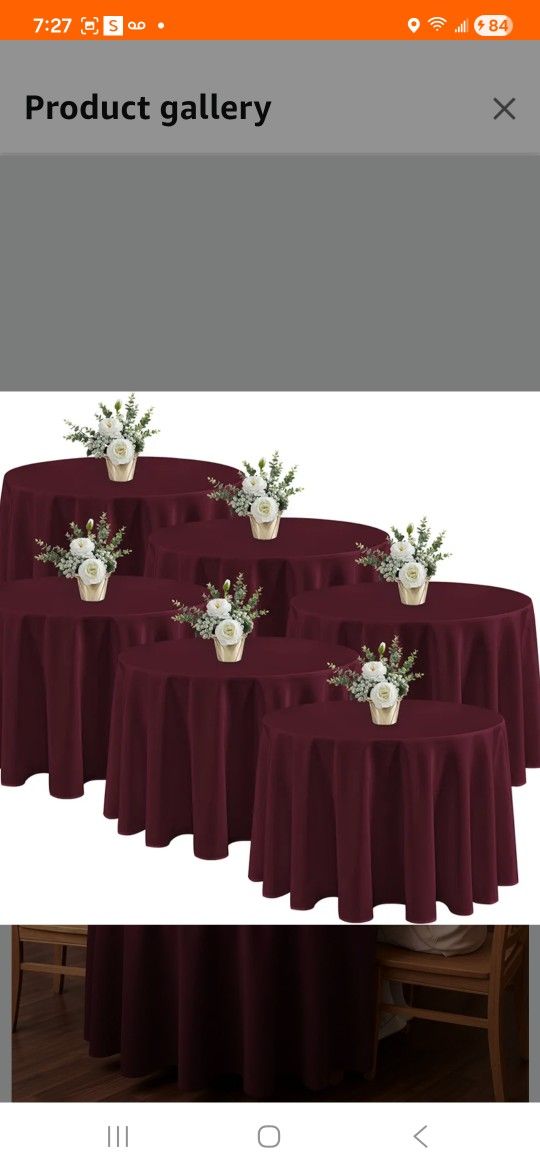 Fitable 6 Pack Burgundy Round Table Clothes - 90 Inches in Diameter - Stain Resistant and Washable Tablecloths, Polyester Fabric Table Covers for Wedd