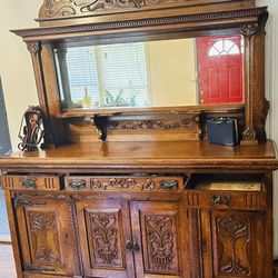Antique Hutch And Beveled Mirror 