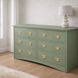 Sage Green Dresser • 6 Drawer • Gold Handles