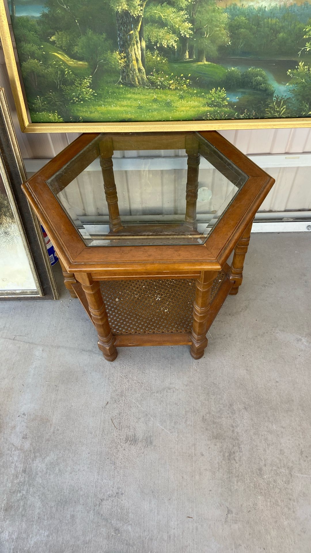 Vintage Glass, Inlay, And Wicker Coffee Table