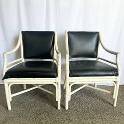 Coastal Boho Target Back Rattan Dining Arm Chairs, McGuire Style - Set of 4