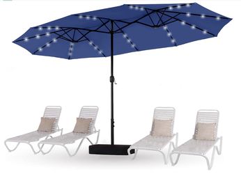 15ft Patio Umbrella with Solar lights & Base, Large Outdoor Umbrellas