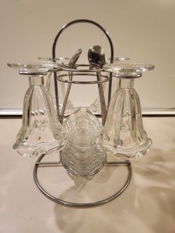 Vintage Ice Cream Parlor Glass Sundae & Banana Split Set with Chrome Rack