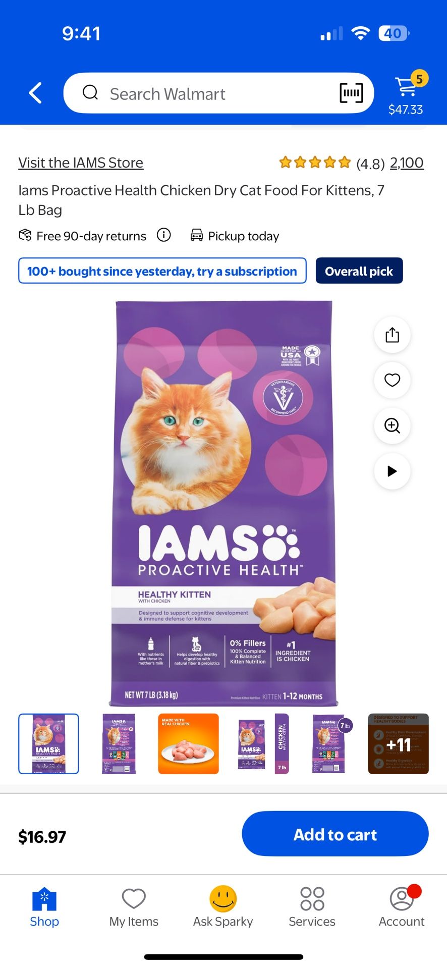 Open half of a bag of iams kitten dry food and 5-6 iams kitten wet food both are for sale and both are chicken flavored. $15 for all of it.