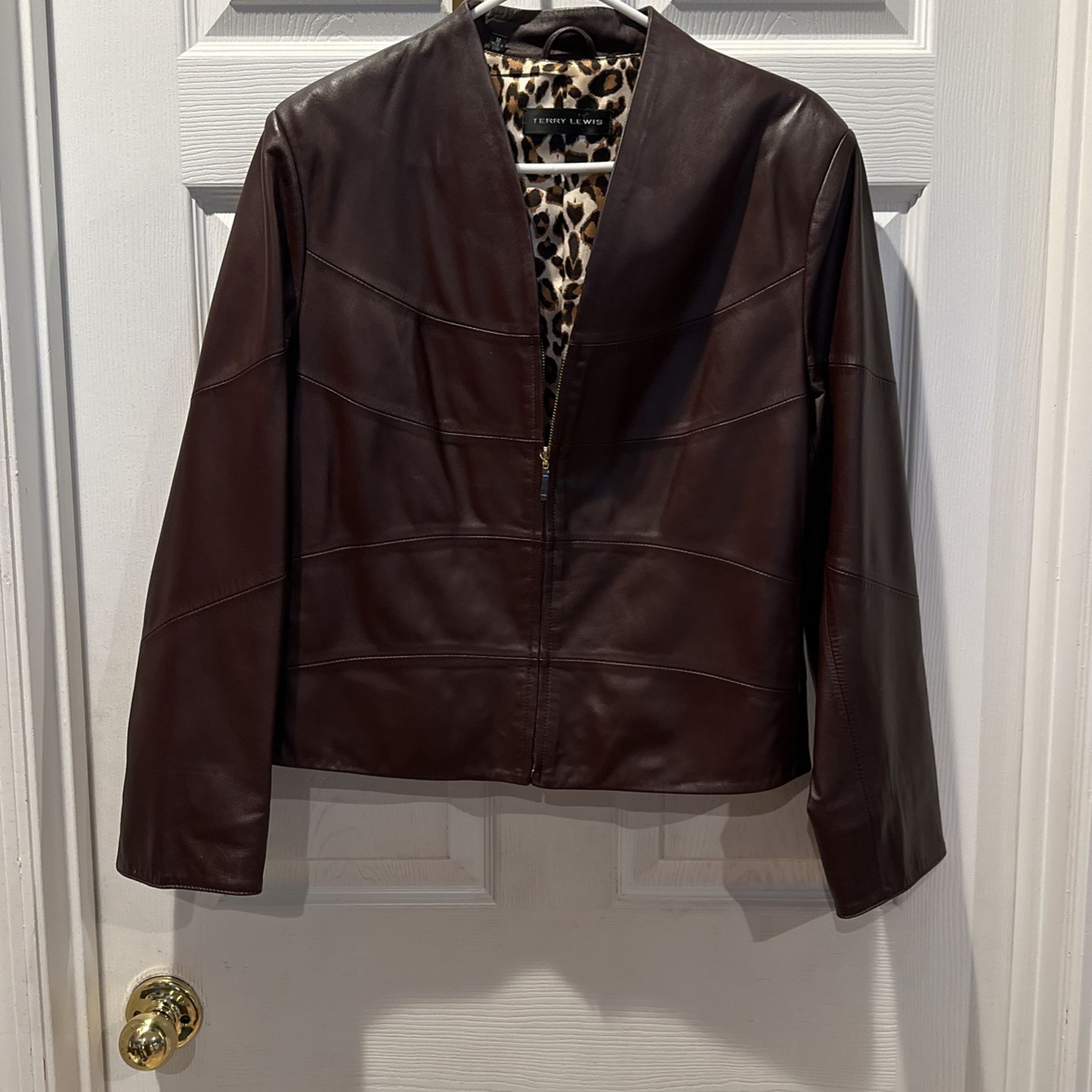 Brown Soft Leather Terry Lewis Crop Jacket Medium