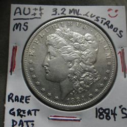 1884S MORGAN SILVER-AU++++MS-LUSTROUS-RARE