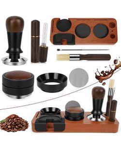 New 8 PCS Espresso Accessories Kit, 53.3mm Espresso Tamper Kit Coffee Tamper Set with Distributor, Tamping Station, WDT Tool, Dosing Funnel, Espresso