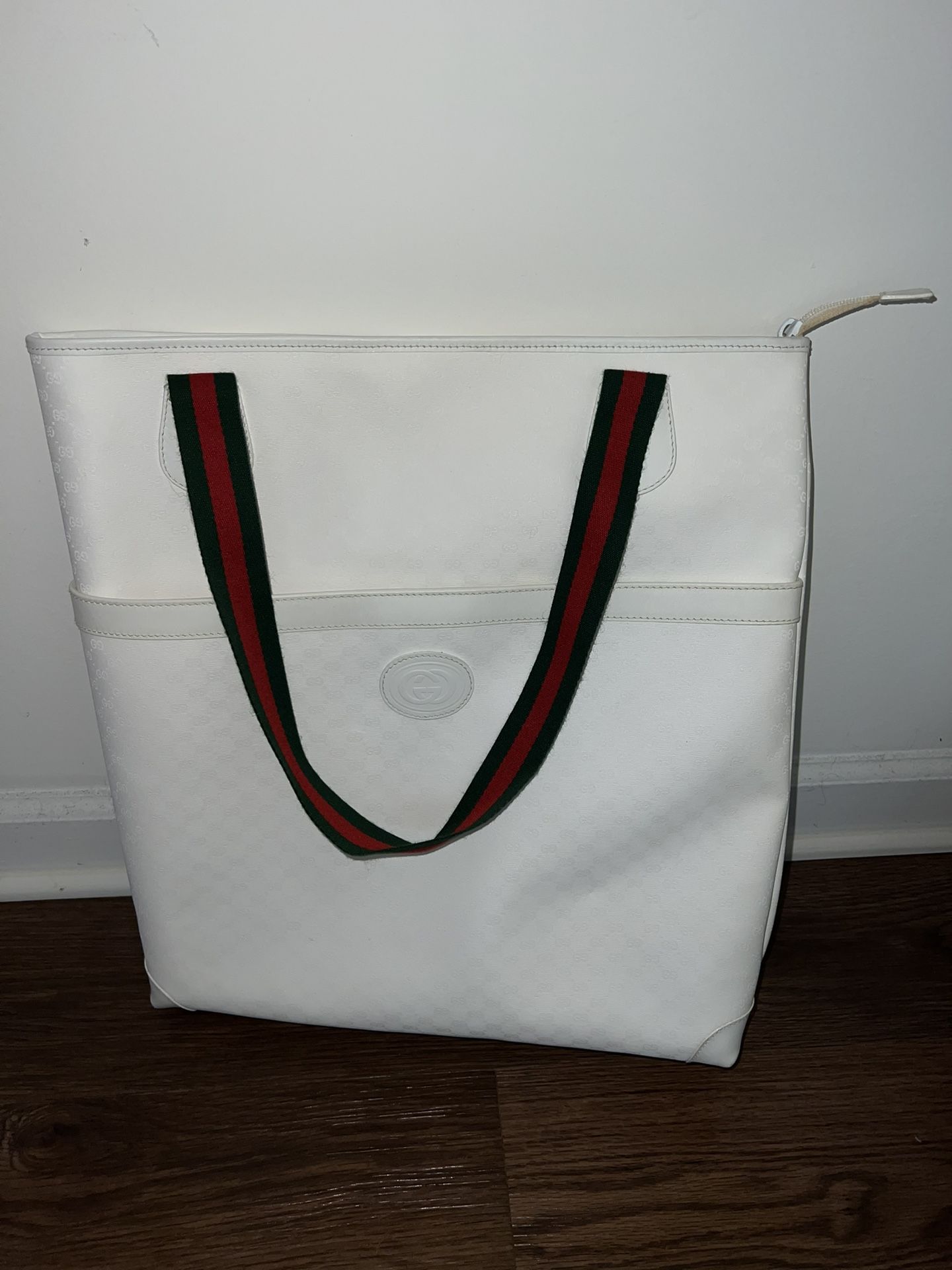 GUCCI Vintage 70s-80s White Monogram Large Shopper Tote Bag