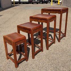 Vintage Rosewood Nesting Tables by George Lee of Hong Kong Hand Carved