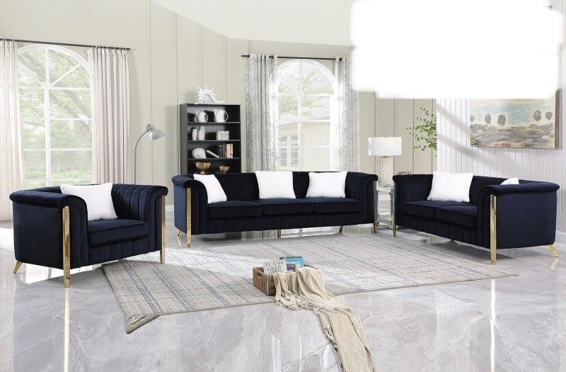 Black Velvet And Gold Glam Piece Sofa Set Includes Loveseat