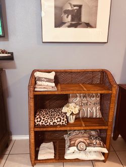 Mid Century wicker/ Rattan shelf