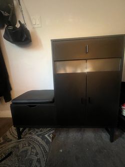 Black Shoe Storage Cabinet with Bench