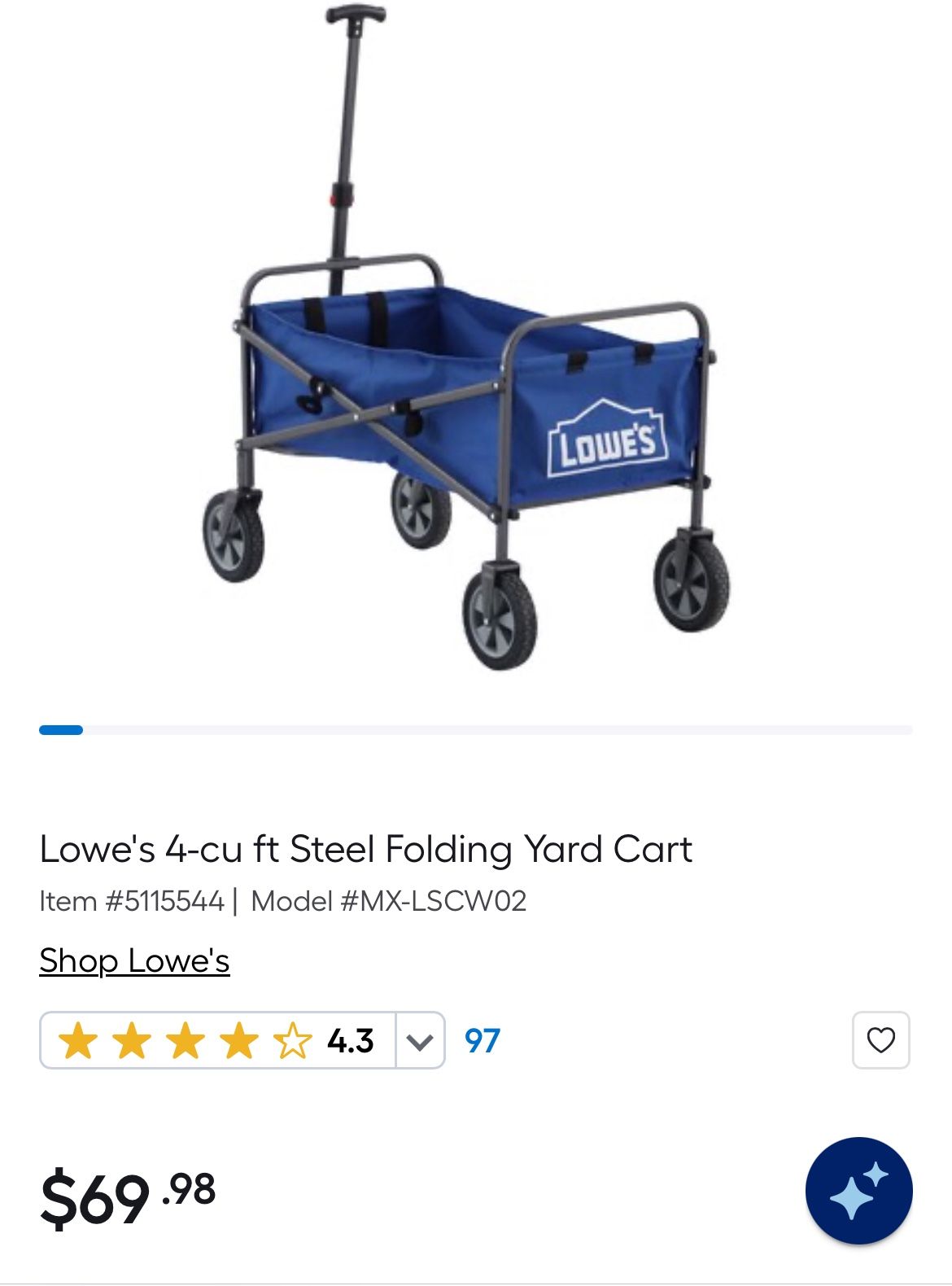Lowe's 4-cu ft Steel Folding Yard Cart $30