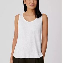 EILEEN FISHER Tank Top L Organic Linen Slub Jersey Scoop Neck Sleeveless White  Large  Straight hem Appx 20.5” pit to pit flat, unstretched   Lightwei