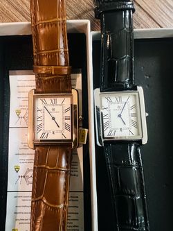 2 Pablo Raez 40mm Black Leather Men's Big Square Tank Quartz Watch