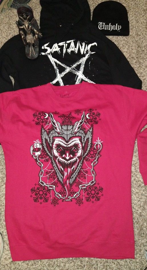 The Satanic Temples Baphomet/ Blackcraft Cult Never worn Hoodie (Satanic M*Fr )Never Worn Krampus Sweater (Blackcraft Cult As Well) Beanie Never Worn