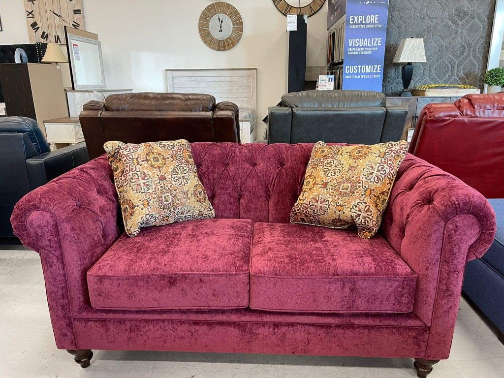 Brooks Sofa And Loveseat Set Mulberry Red// Brand New Living Room Set 