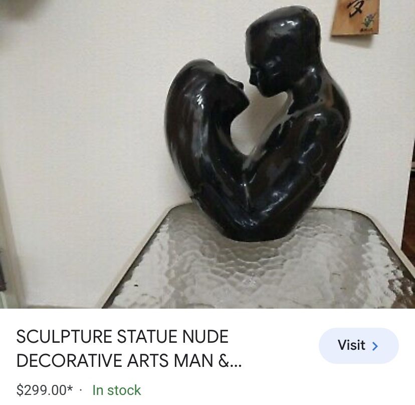 Vintage Royal Haeger Man and Women Embrace Kiss Black Ceramic Sculpture 14