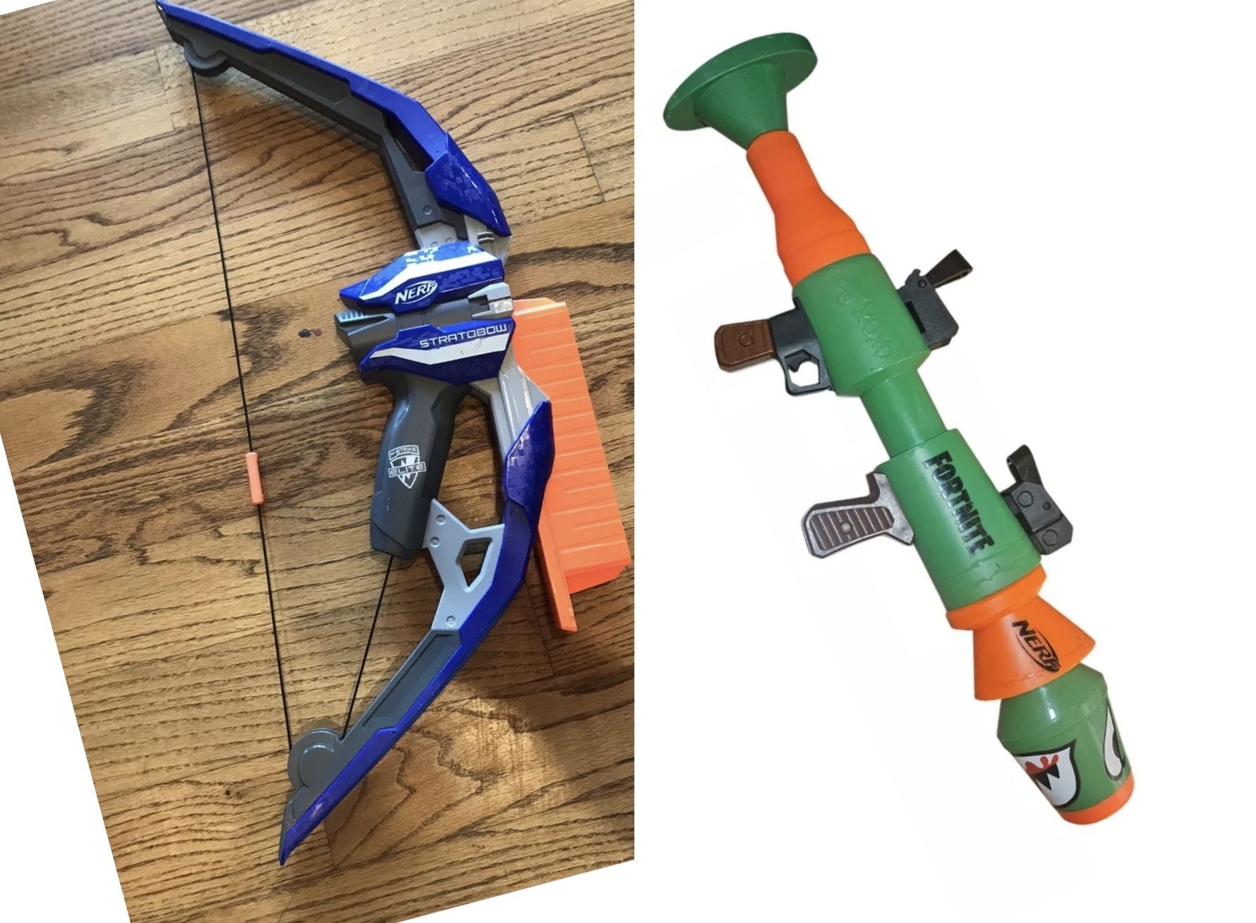 2 NERF Fortnite GL Blaster Grenade Launcher Rocket & Nerf N-Strike Elite Strato Bow