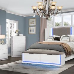 KING BEDROOM SET WITH STORAGE AND LED LIGHT