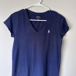 Polo Ralph Lauren White & Red Striped V‑Neck Tee – Size M