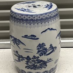 Chinoiserie Blue and White Porcelain Garden Stool 17.5”