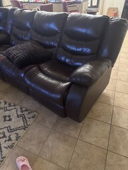 Dark Brown Leather Reclining Sofa