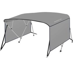 4 Bow Bimini Top for Boat, 8 ft x 54 in x 67-72 in, PU-Coated Canvas Boat Canopy with 1 in Aluminum Alloy Frame, Adjustable Rear Support Poles, Straps
