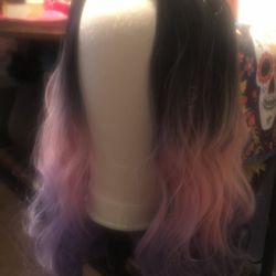 Pink and purple synthetic wig 