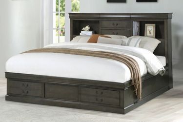 Brand New Dark Grey Queen Storage Bed Frame