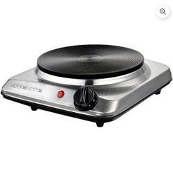 $25 OVENTE Electric Countertop Single Burner, 1000W Cooktop with 7.25" Cast Iron Plate, Silver BGS101S