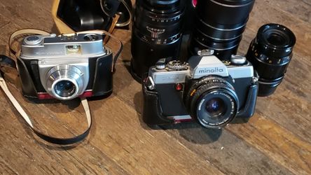 Vintage Camera Repair Lot – Minolta + German Camera + 3 Lenses – Great for Collectors or Restoration