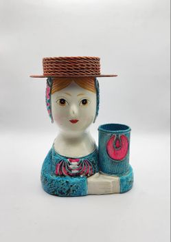 Vintage 60's Paper Mache Folk Art Vanity Caddy of Lady 
