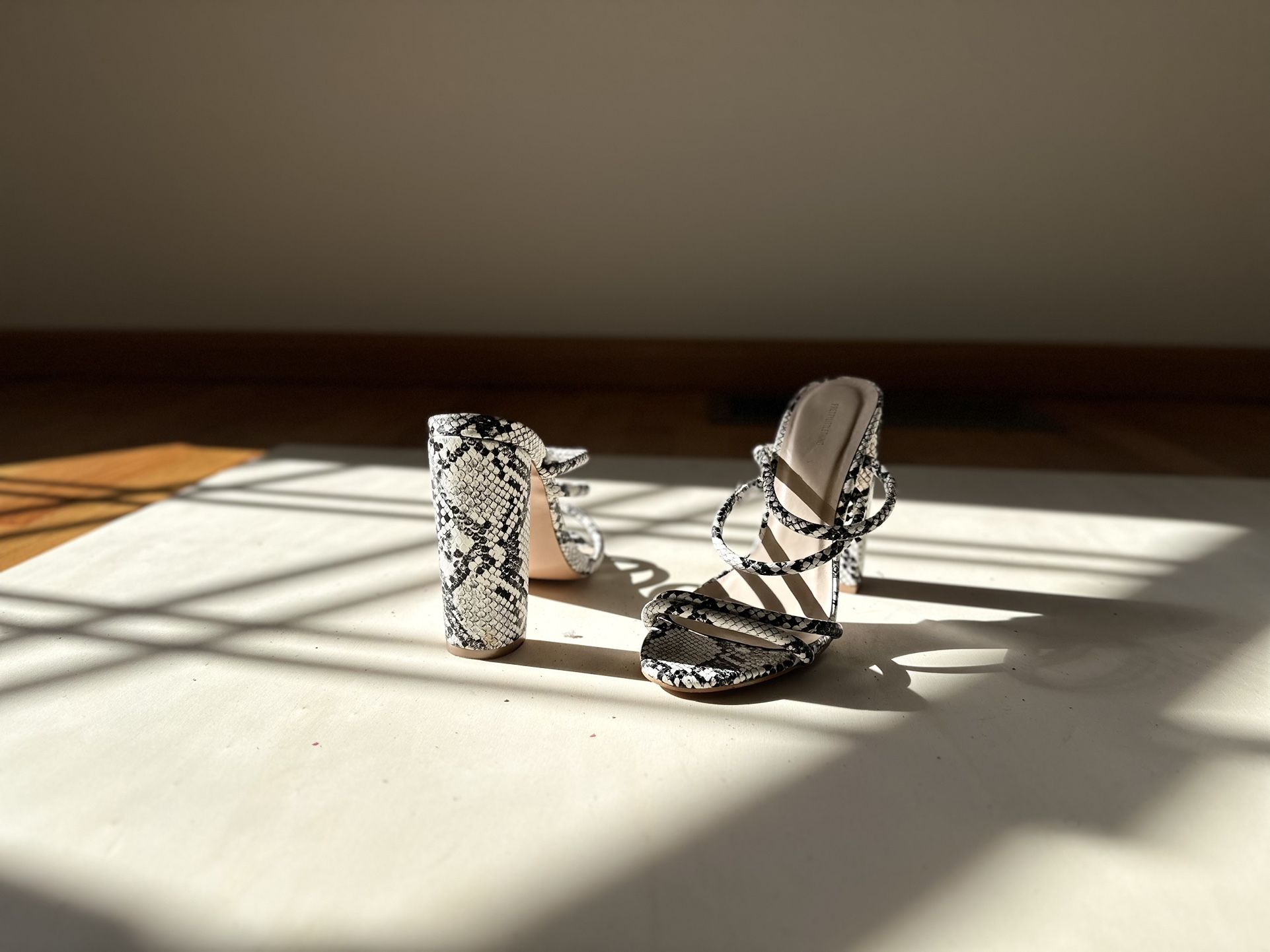 White Faux Snake Skin Heels - Shoe Size US 5/ UK 3