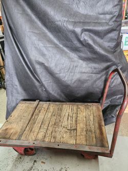 Vintage Heavy Duty Industrial Factory Platform Cart with Steel Handle