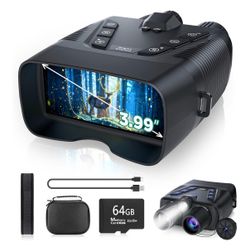 New K Night Vision Goggles, 58MP Full-Color Night Vision Binoculars with 10000mAh Rechargeable Battery, 64GB Card