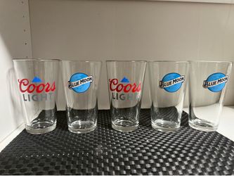 Blue Moon & Coors Light Pint Glass Set – 5 Glasses