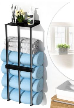 BARONAGE Towel Rack for Bathroom, New Upgrade 3 Bar Wall Towel Racks for Rolled Towels, Towel Storage with Metal Top Shelf, Wall Mounted