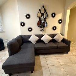 Modern Dark Gray L-Shape Sectional Sofa – Excellent Condition