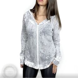 Koral Activewear Luna gray distressed burnout zip-up hoodie sweater size small