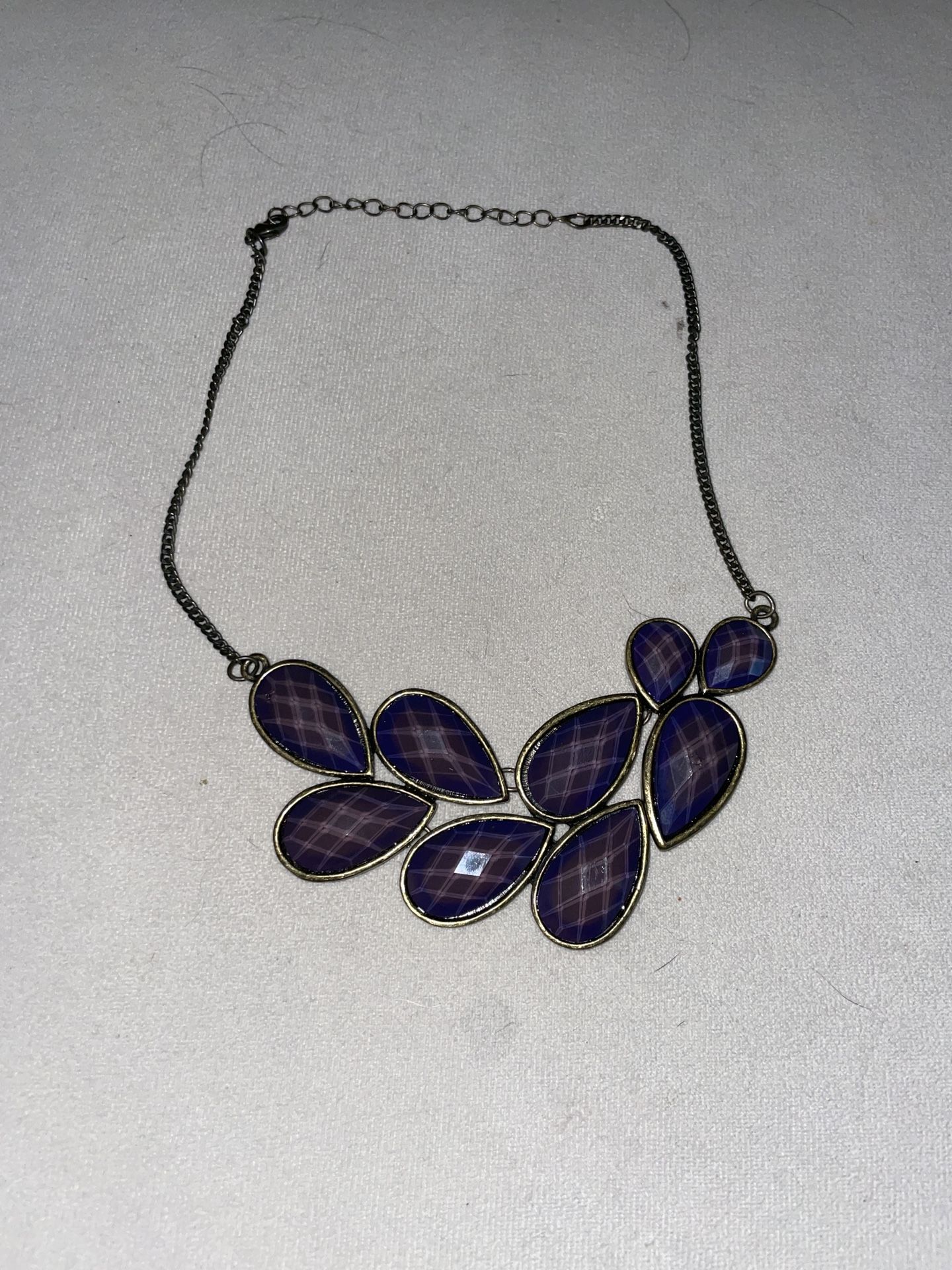 Vintage Bib Collar Blue Faceted Statement Necklace Women’s 60s 70s Costume Jewelry