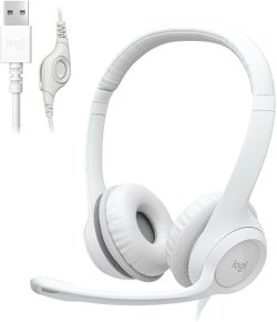 Logitech H390 Wired Headset - Noise-Cancelling Mic & USB for PC/Laptop - White (Complete in Box,Like New)
