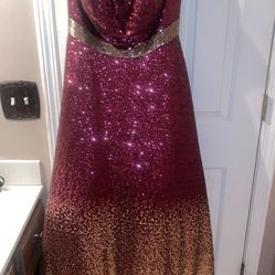 Size:16, Maroon And Rose Gold Ball Gown Prom Dress